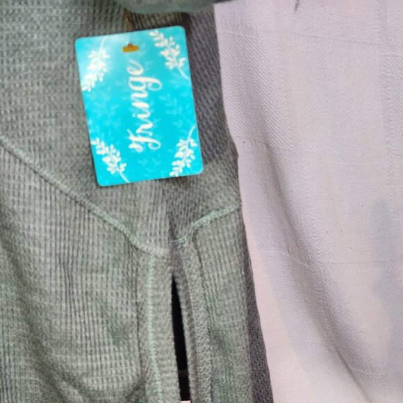 Fringe Studios Green Cotton Poly LS Deep Side Slit High Low Waffle Knit Top Sz M - Picture 9 of 16